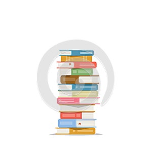 Stack of books on a white background. Pile of books vector illustration. Icon stack of books in flat style photo
