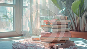 The Stack of Books by Window.AI generated image
