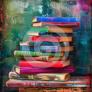 Stack of Books on Wooden Table