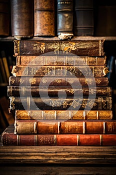 Stack of Books on Wooden Table