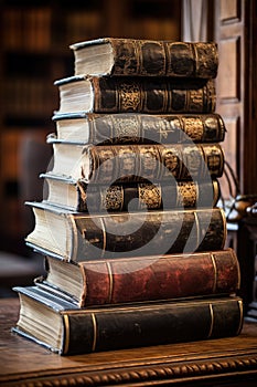 Stack of Books on Wooden Table