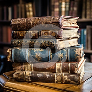 Stack of Books on Wooden Table