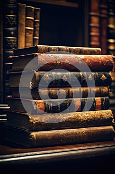 Stack of Books on Wooden Table