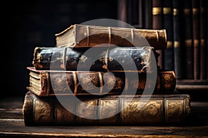 Stack of Books on Wooden Table