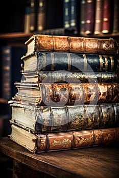 Stack of Books on Wooden Table