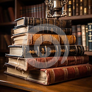 Stack of Books on Wooden Table