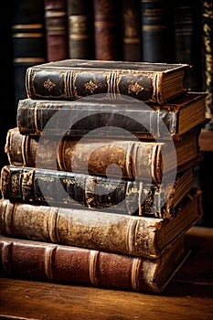 Stack of Books on Wooden Table