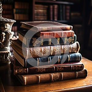 Stack of Books on Wooden Table