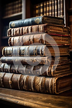 Stack of Books on Wooden Table