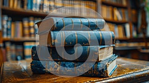 Stack of Books on Wooden Table