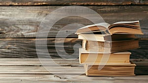 A Stack of Books on a Wooden Table