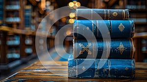 Stack of Books on Wooden Table