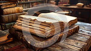Stack of Books on Wooden Table