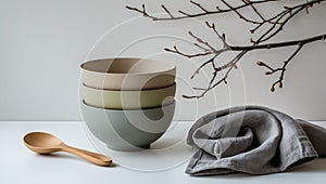 stack bowls with spoons.