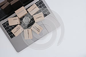 Stack boxes on laptop for Customer can buy from electronic internet