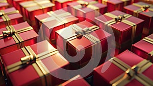 A stack of boxes wrapped with red and gold packaging symbolizing the numerous deliveries being made during Singles Day photo