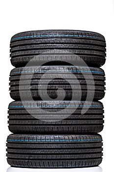 Stack of brand new high performance car tires