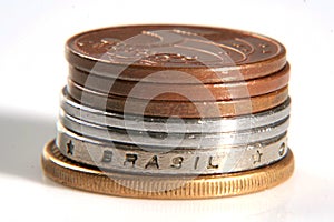 Stack of Brazilian Real coins. Illustration for economy photo