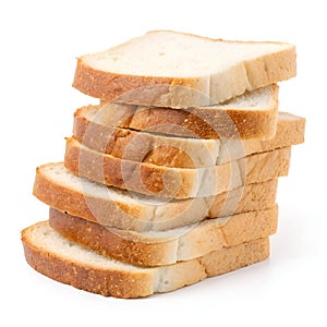 A stack of bread slices isolated on white background