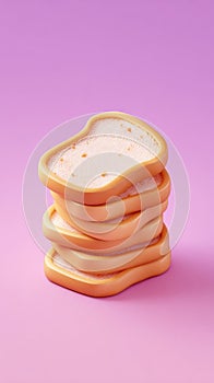 Stack of Bread Slices on a Pink Background