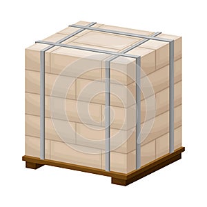 Stack of Bricks Corded with Ropes Rested on Pallet for Transportation on Site Vector Illustration