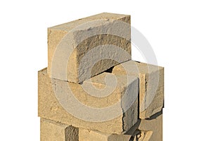 Stack of Bricks 3D illustration, Solid clay bricks used for construction,Old red brick isolated on white background.