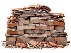 Stack of bricks and tiles isolated on white background