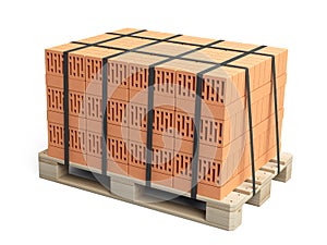 Stack of bricks on wooden pallet