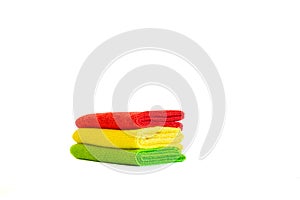 Stack of bright microfiber cloths.