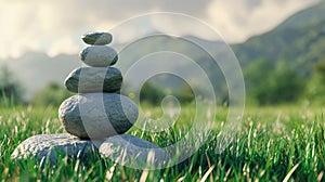 Stack of bright Stones in the grass