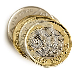 Stack of British Coins Isolated on White Top View