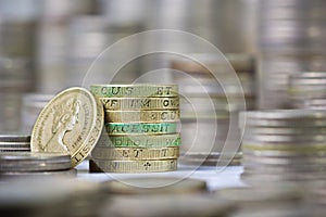 Stack of british pound coins