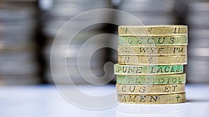 Stack of british pound coins