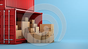 Stack of brown box packaging and container, shipping business, 3d rendering