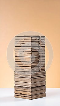 Stack of Brown Cardboard Boxes Against Beige Background