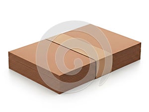 Stack of brown cardboard boxes isolated on white background