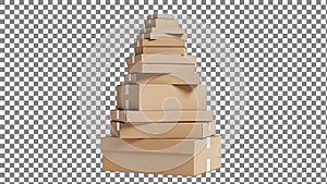 Stack of brown cardboard boxes on transparent background