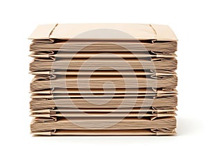 Stack of brown cardboard boxes on white background