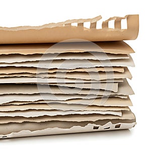 Stack of brown cardboard sheets isolated on white background