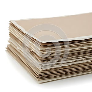 Stack of brown cardboard sheets isolated on white background