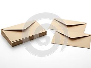 Stack of brown envelopes isolated on white background