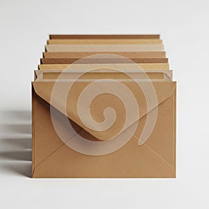 Stack of brown envelopes isolated on white background