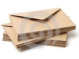 Stack of brown envelopes isolated on white background