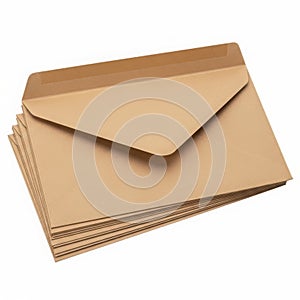 Stack of brown envelopes on white background isolated on white background
