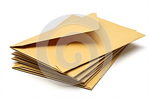 Stack of brown envelopes on a white background