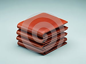 Stack of brown leather wallets isolated on white background