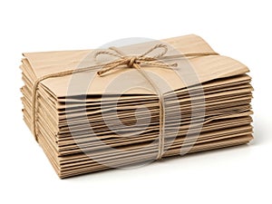 Stack of brown paper envelopes isolated on white background