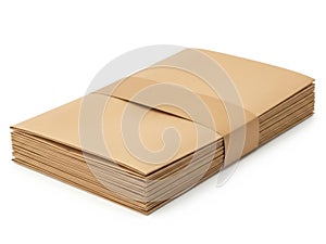 Stack of brown paper envelopes isolated on white background