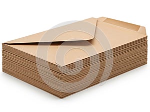 Stack of brown paper envelopes isolated on white background