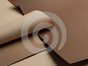 Stack of brown paper sheets with curled edge